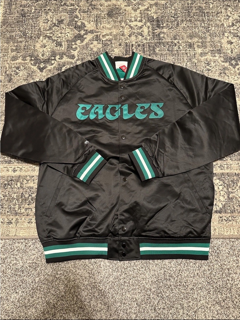 Philadelphia Eagles Mitchell and Ness Satin Jacket Black XL